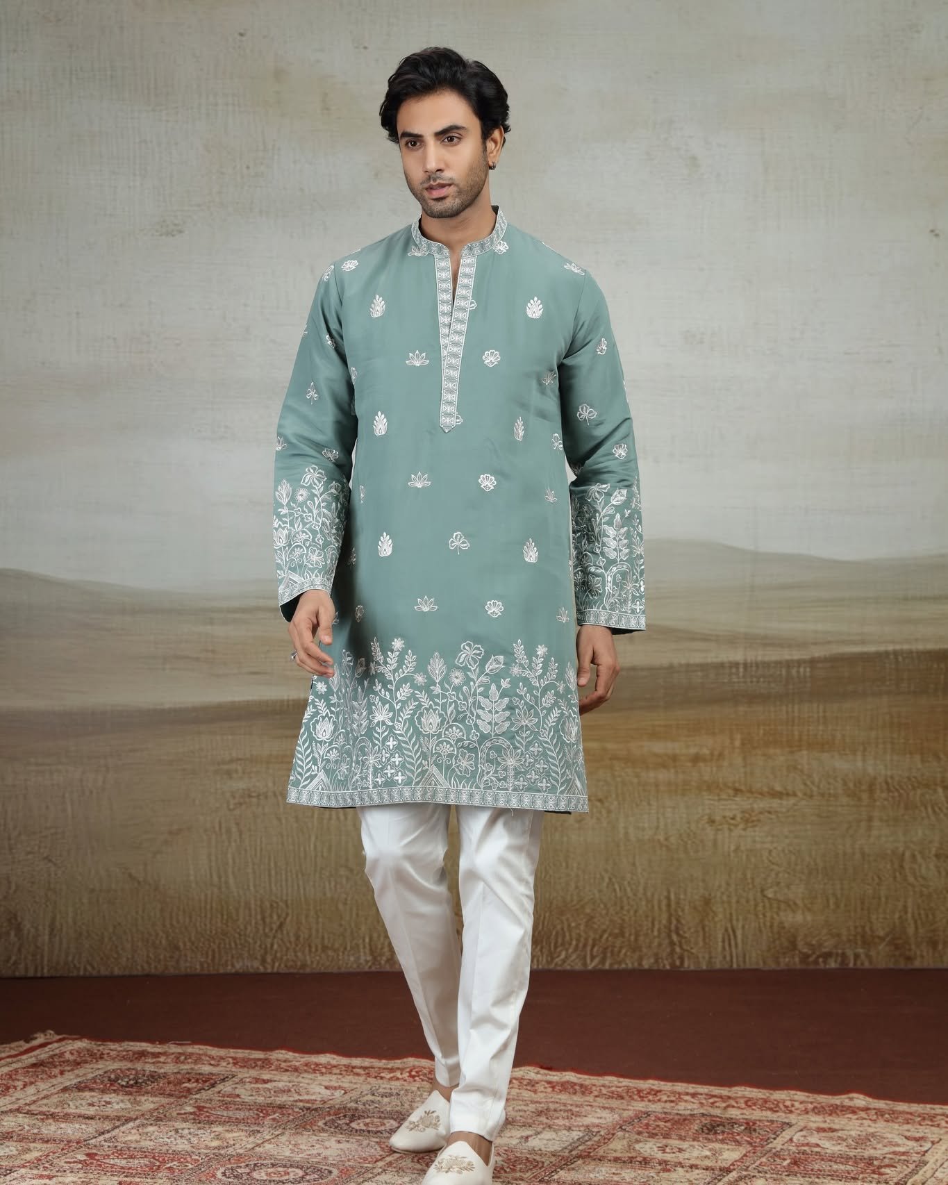 Elegant Sage Green Designer Kurta Set for Men